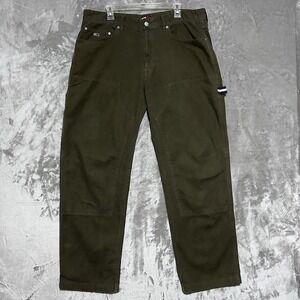 Tommy Hilfiger Jeans Mens Carpenter Utility Canvas Pants 36x32 Olive Green Retro
